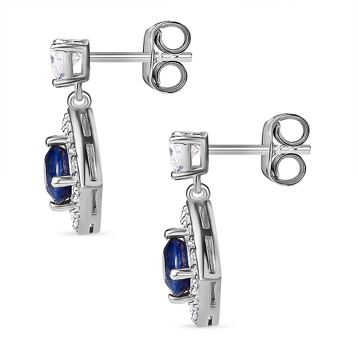 Masoala Sapphire(FF) & Moissanite Earrings in Platinum Overlay Sterling Silver 3.08 Ct.