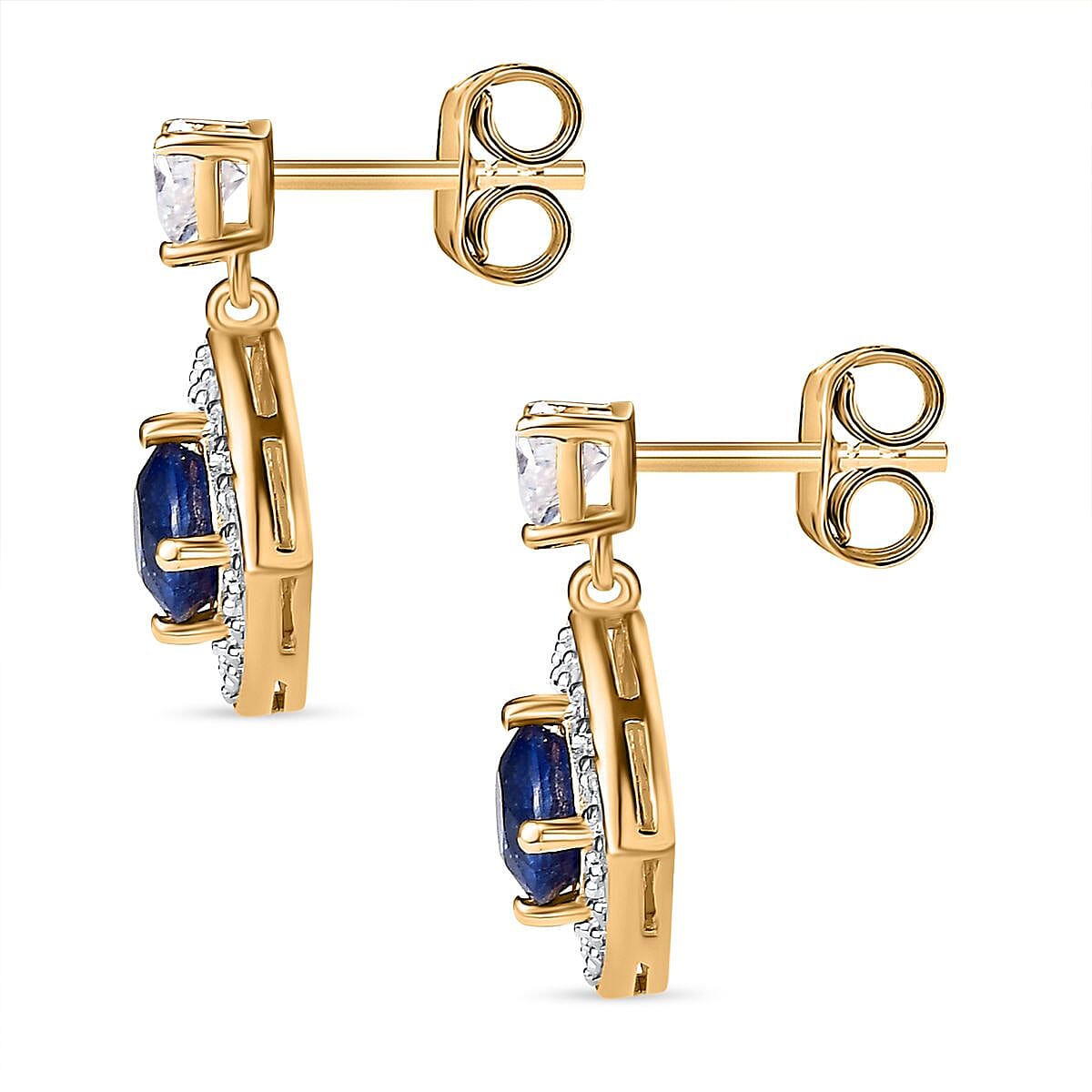 Masoala Sapphire(FF) & Moissanite Earrings in 18K Vermeil Yellow Gold Plated Sterling Silver 3.08 Ct.