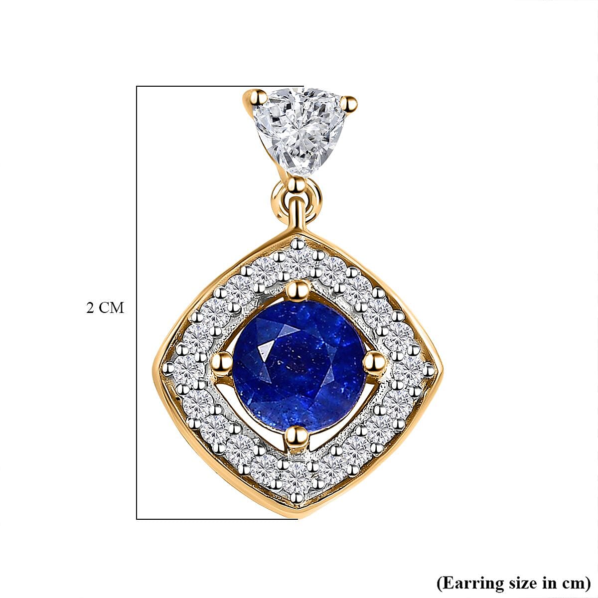 Masoala Sapphire(FF) & Moissanite Earrings in 18K Vermeil Yellow Gold Plated Sterling Silver 3.08 Ct.