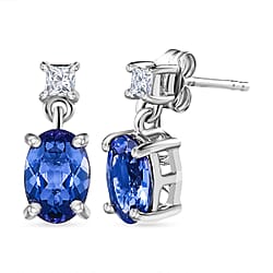 9K White Gold Tanzanite and Moissanite Drop Earrings 1.50 Ct