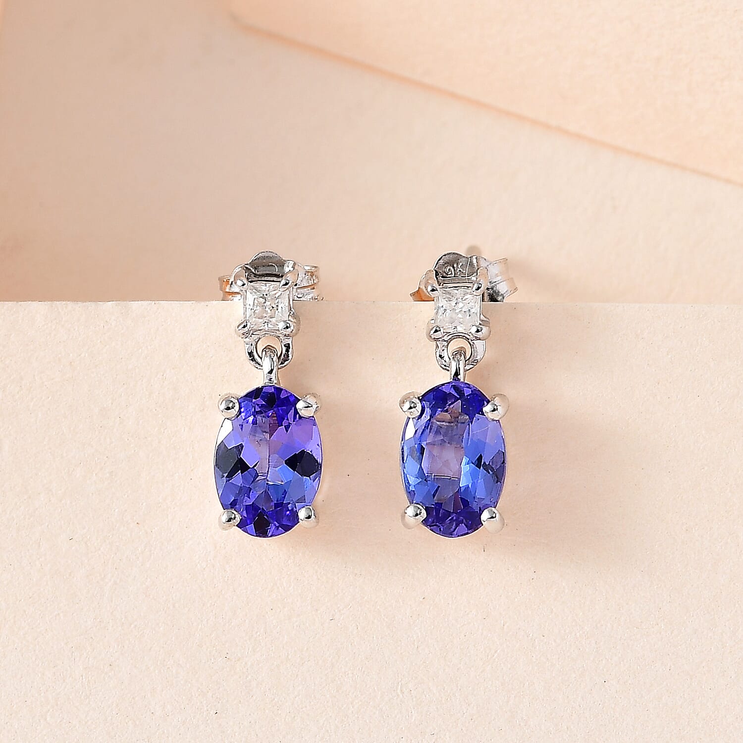 9K White Gold Tanzanite & Moissanite Earrings 1.50 Ct