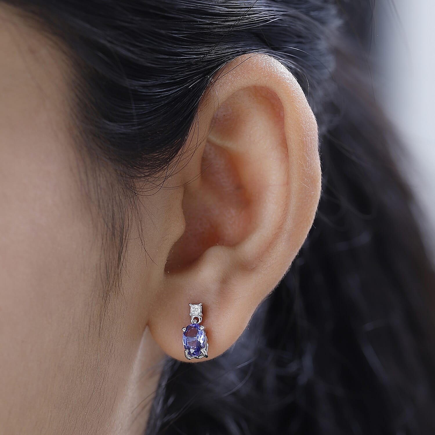 9K White Gold Tanzanite & Moissanite Earrings 1.50 Ct