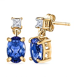 9K White Gold Tanzanite and Moissanite Drop Earrings 1.50 Ct