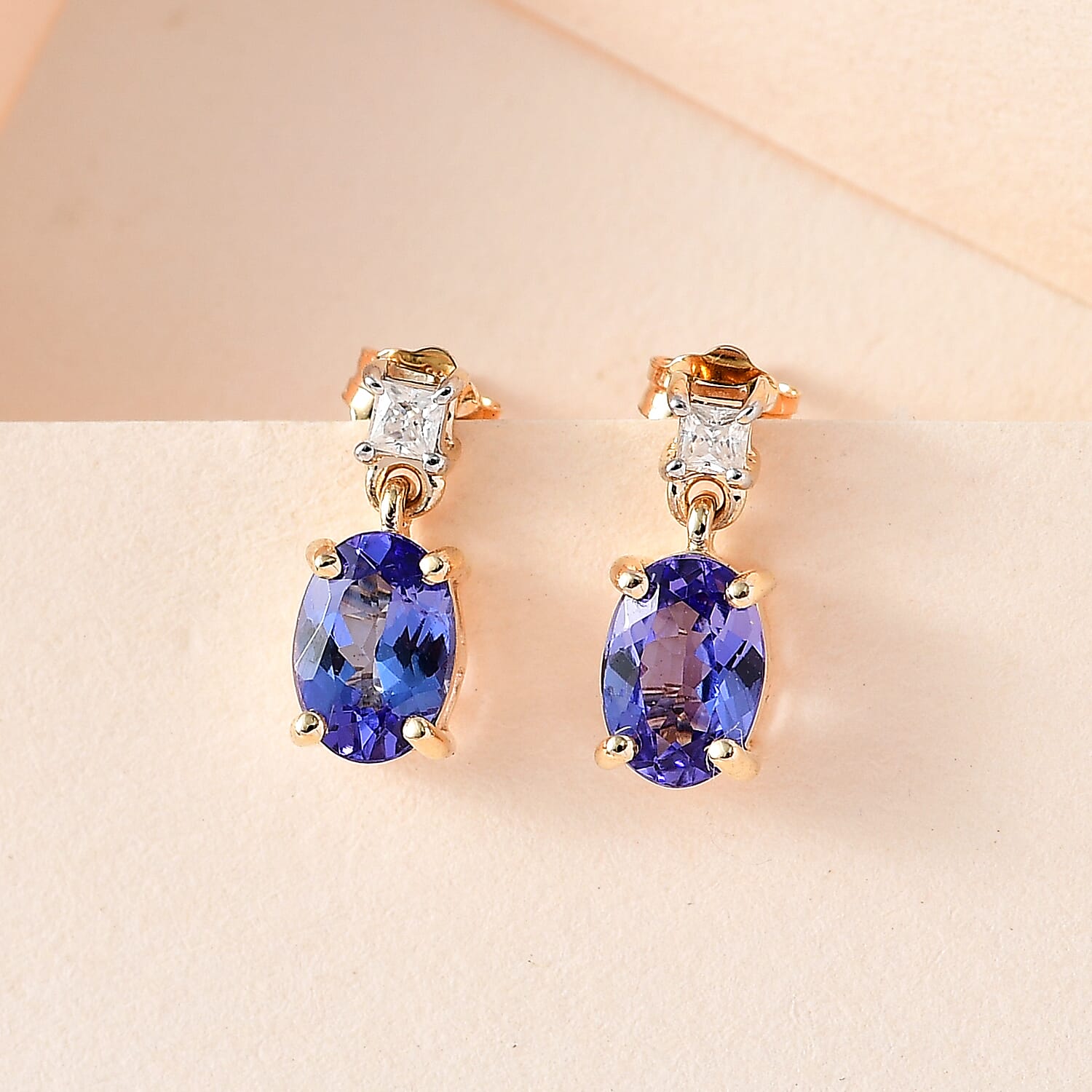 9K Yellow Gold Tanzanite & Moissanite Earrings 1.50 Ct