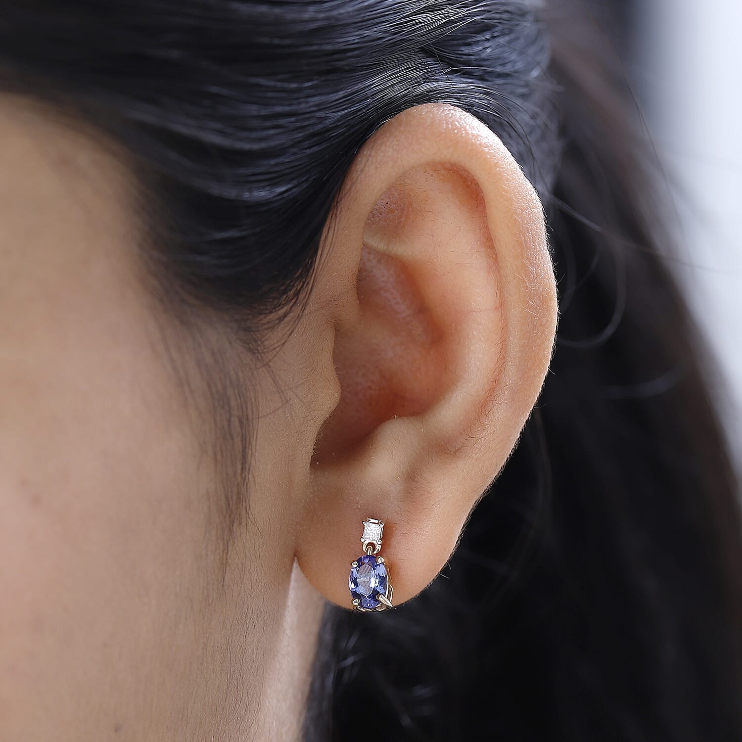 9K Yellow Gold Tanzanite & Moissanite Earrings 1.50 Ct