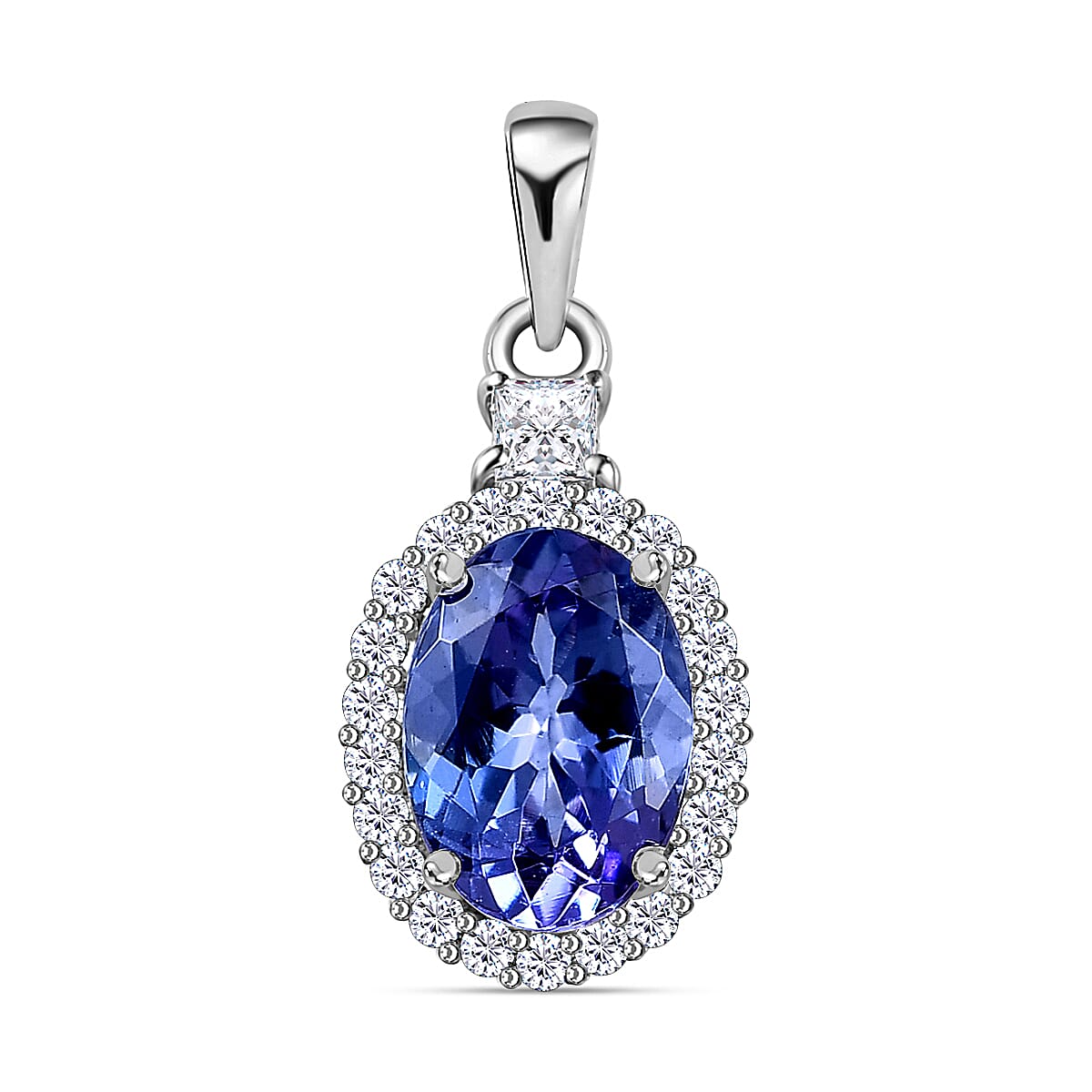 9K White Gold Tanzanite & Moissanite Halo Pendant 1.11 Ct