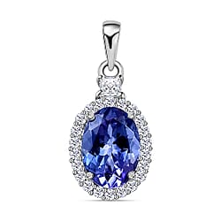 9K White Gold Tanzanite & Moissanite Halo Pendant 1.11 Ct