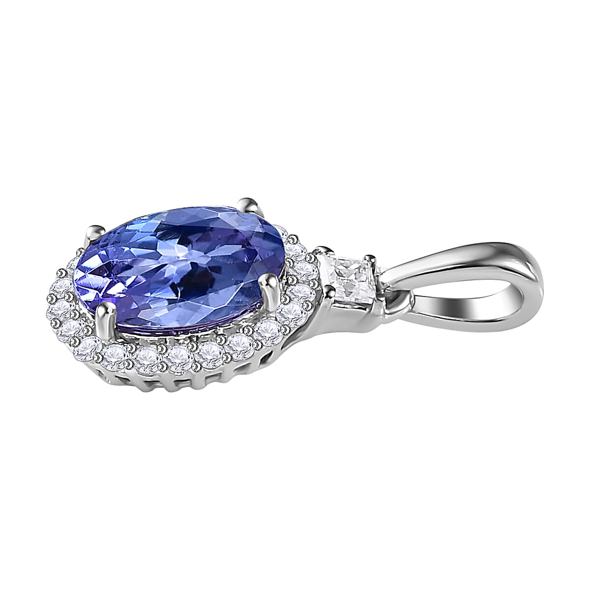 9K White Gold Tanzanite & Moissanite Halo Pendant 1.11 Ct