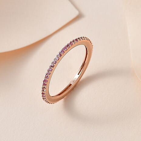 Pink Sapphire Tennis Ring in 18K Vermeil Rose Gold Plated Sterling Silver