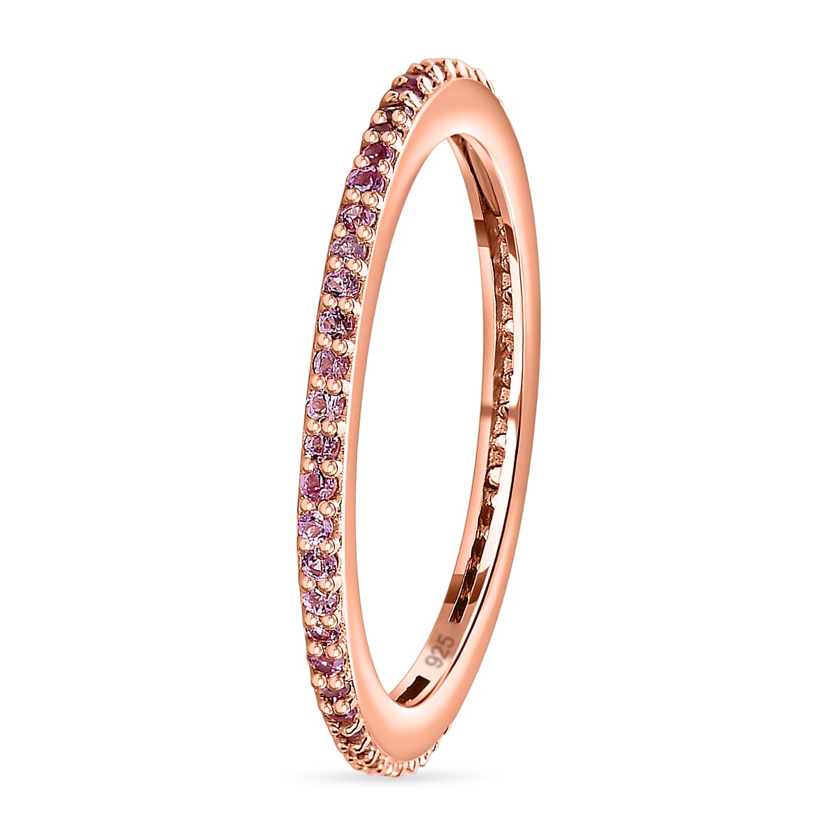 Pink Sapphire Tennis Ring in 18K Vermeil Rose Gold Plated Sterling Silver 0.40 Ct