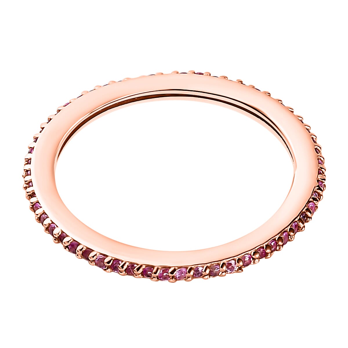 Pink Sapphire Tennis Ring in 18K Vermeil Rose Gold Plated Sterling Silver 0.40 Ct
