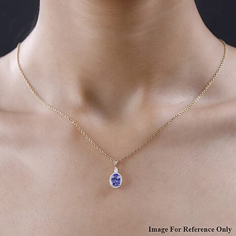 9K Yellow Gold Tanzanite & Moissanite Halo Pendant 1.11 Ct