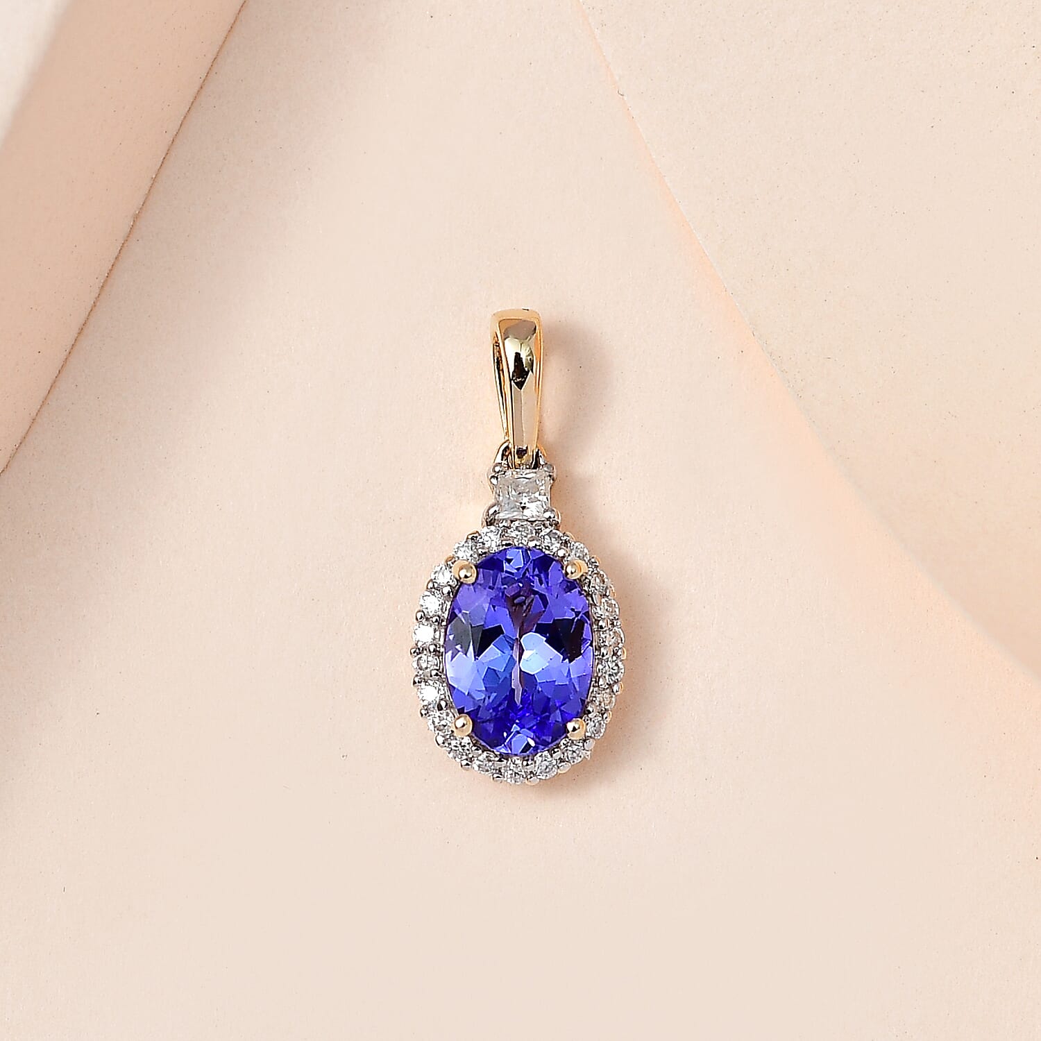 9K Yellow Gold Tanzanite & Moissanite Halo Pendant 1.11 Ct