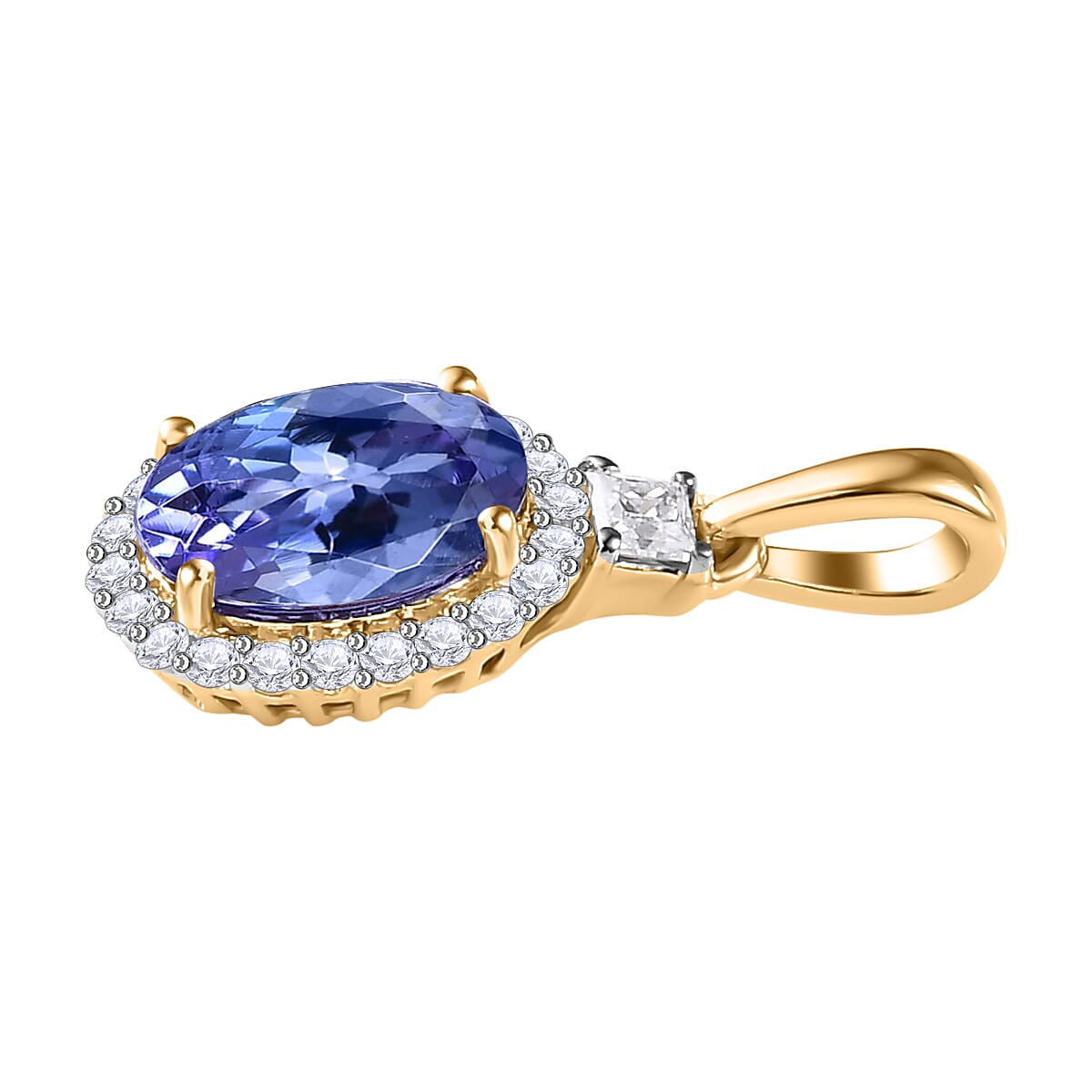 9K Yellow Gold Tanzanite & Moissanite Halo Pendant 1.11 Ct