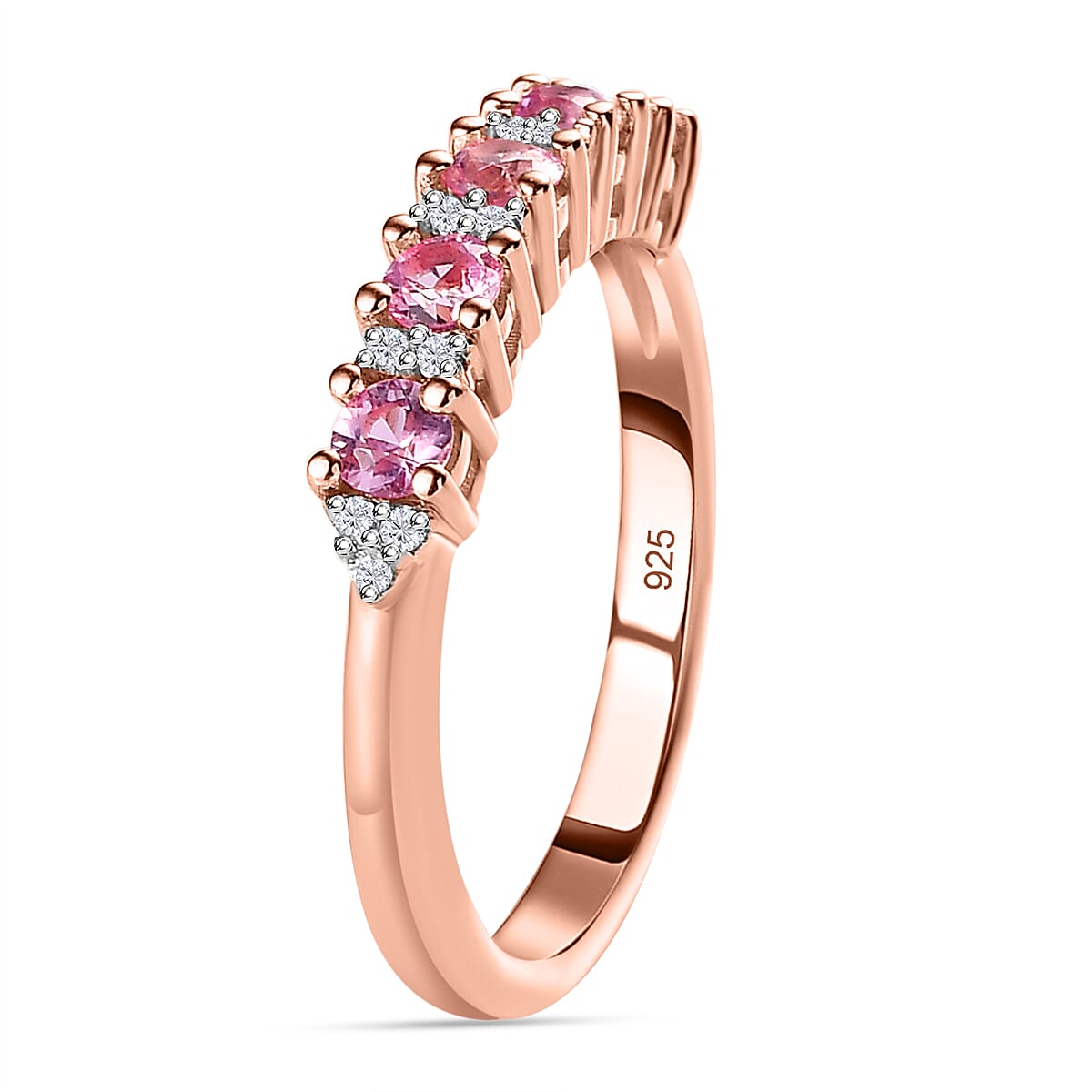Pink Sapphire & Moissanite Half-Eternity Band Ring in 18K Vermeil RG Plated Sterling Silver