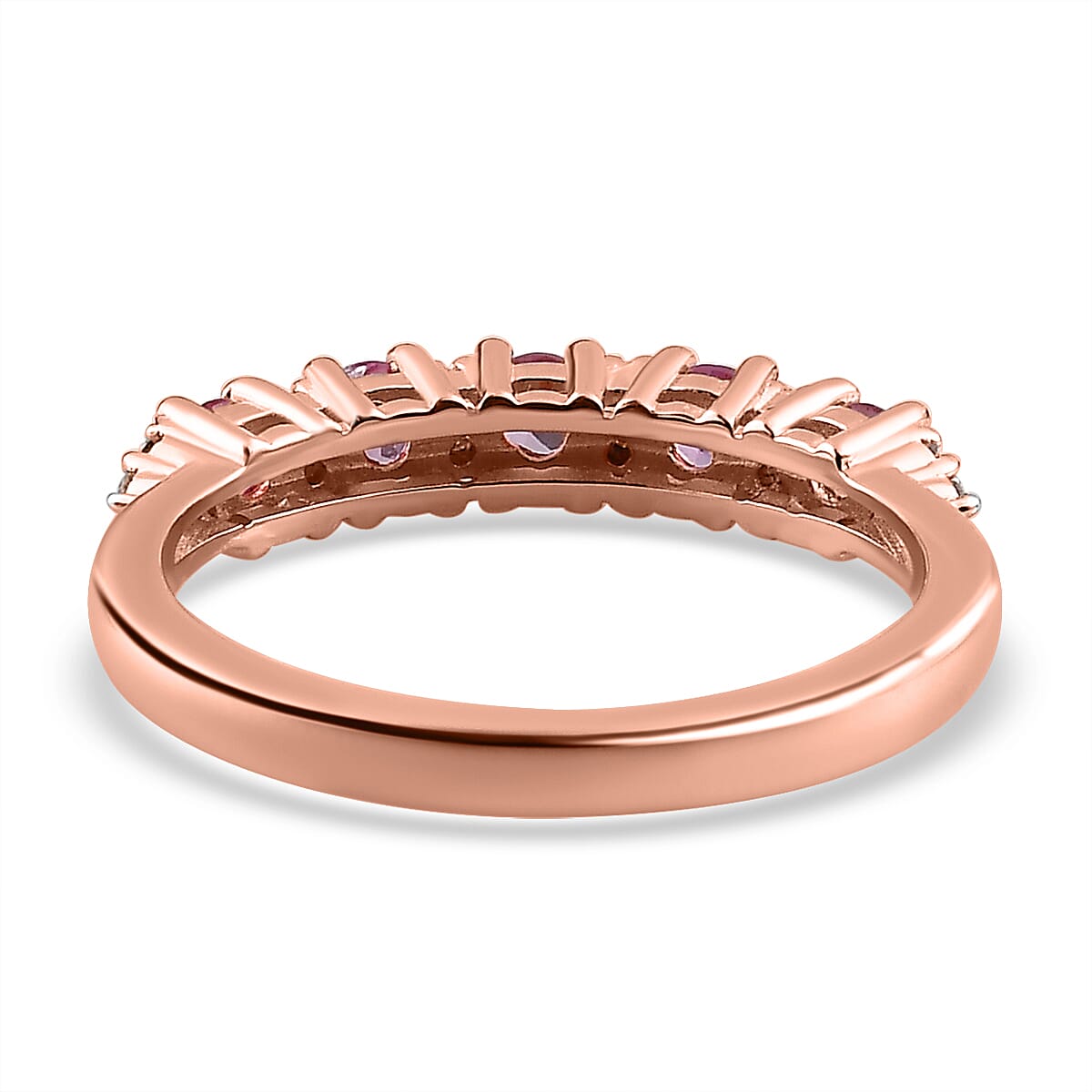 Pink Sapphire & Moissanite Half-Eternity Band Ring in 18K Vermeil RG Plated Sterling Silver