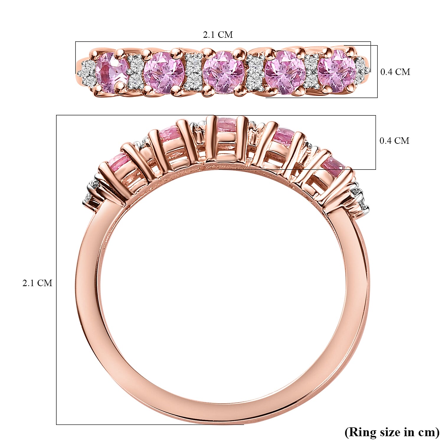 Pink Sapphire & Moissanite Half-Eternity Band Ring in 18K Vermeil RG Plated Sterling Silver