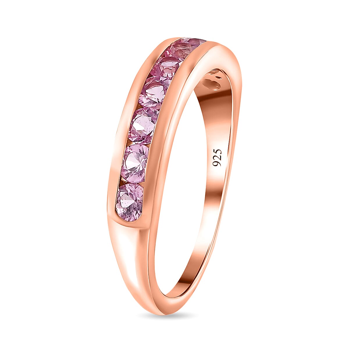 Pink Sapphire Band Ring in 18K Rose Gold Vermeil Plated Sterling Silver 1.04 Ct.