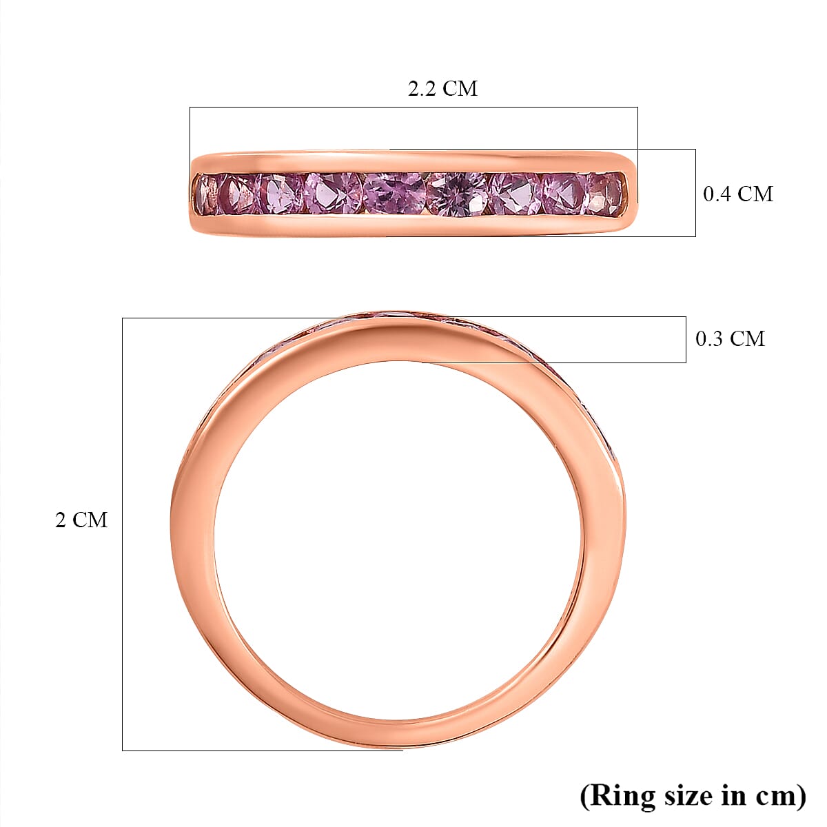 Pink Sapphire Band Ring in 18K Rose Gold Vermeil Plated Sterling Silver 1.04 Ct.