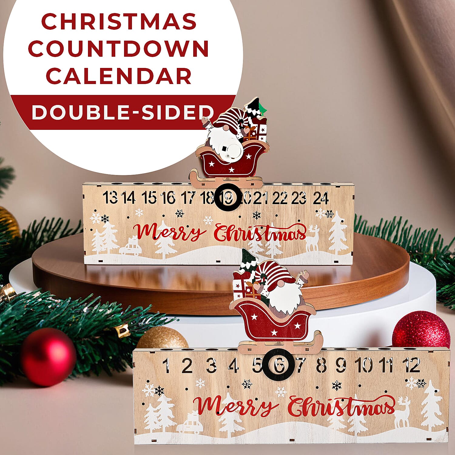 Double-Sided Colour Printing Plywood Calendar Light (Size 40x3x25 cm) - Multi