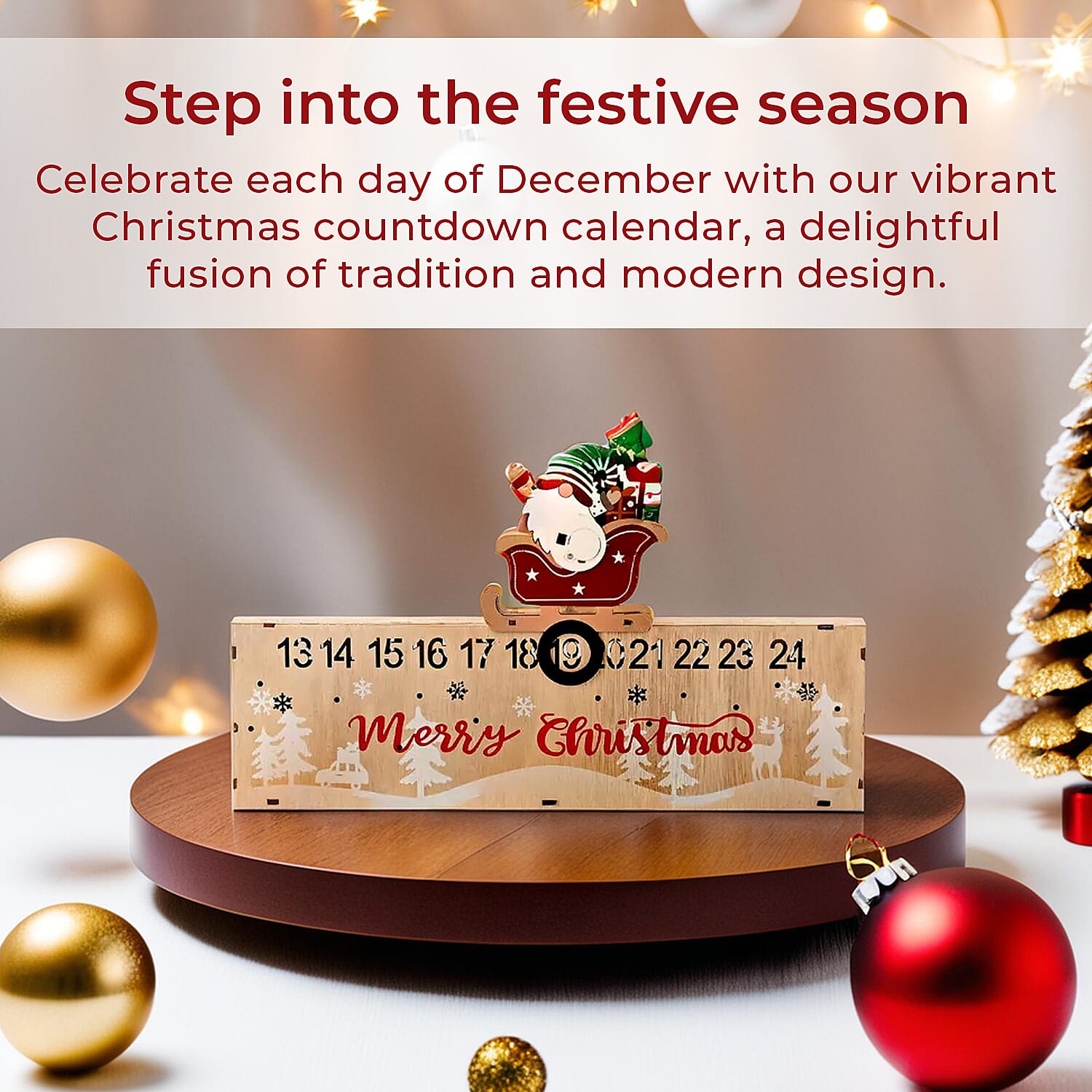 Double-Sided Colour Printing Plywood Calendar Light (Size 40x3x25 cm) - Multi