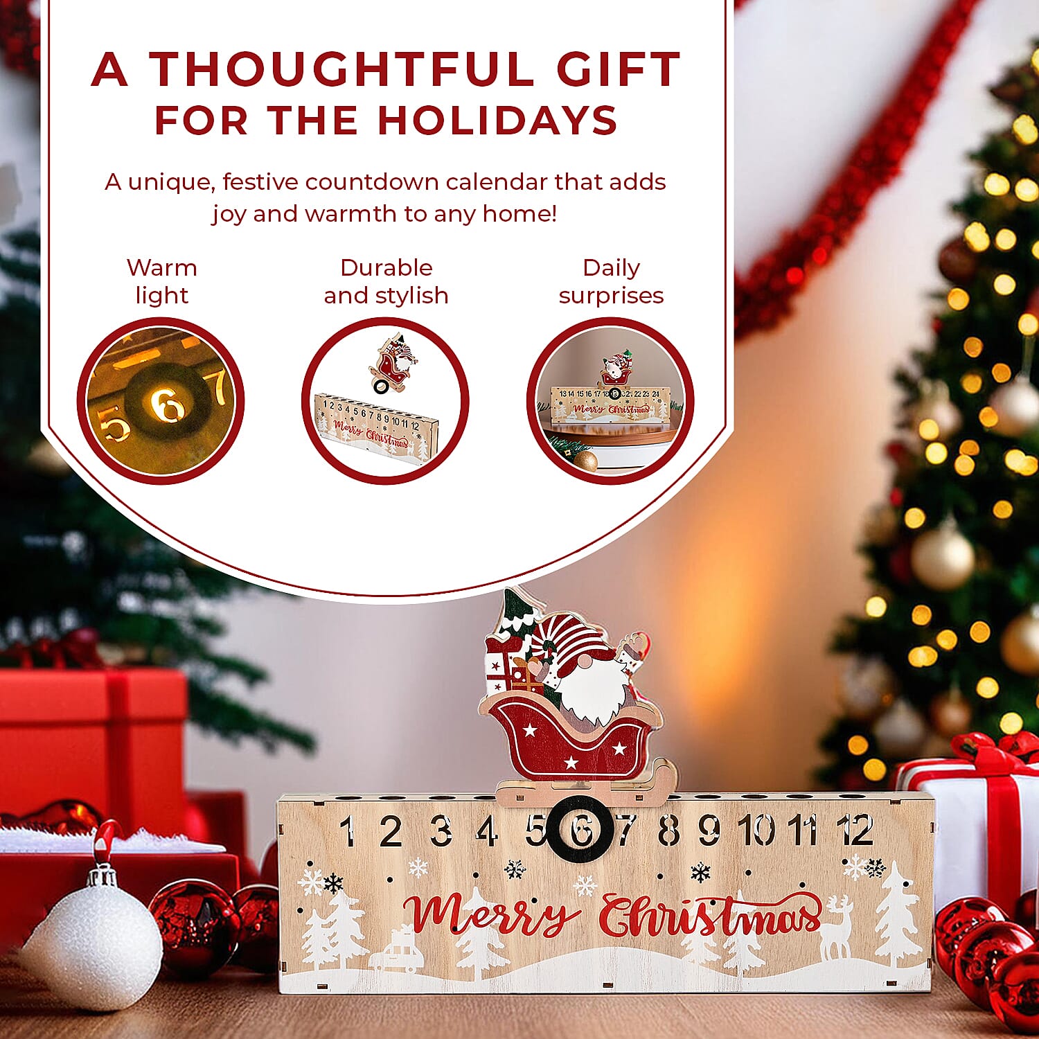 Double-Sided Colour Printing Plywood Calendar Light (Size 40x3x25 cm) - Multi