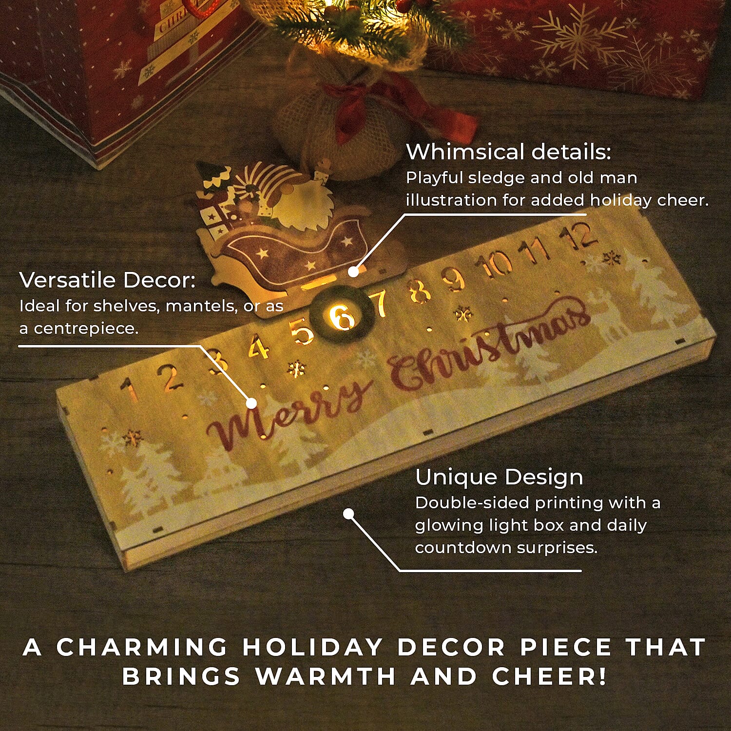 Double-Sided Colour Printing Plywood Calendar Light (Size 40x3x25 cm) - Multi