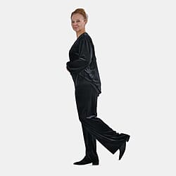 Luxury Velvet V-Neck Blouse - Black