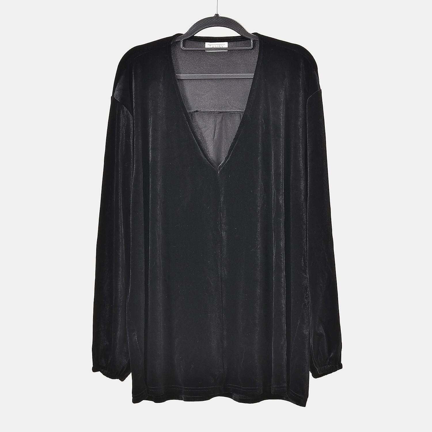 Luxury Velvet V-Neck Blouse - Black