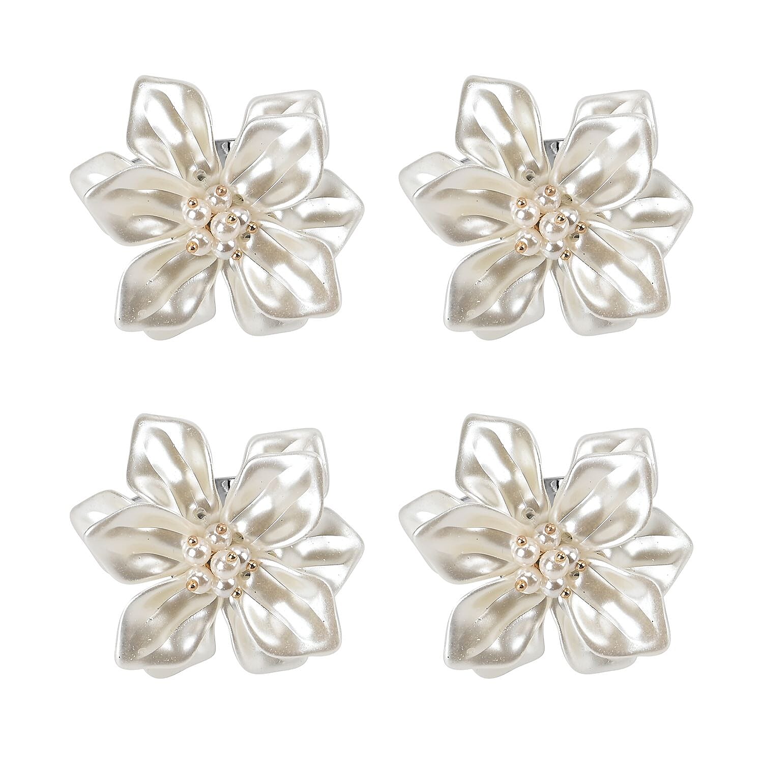 Set of 4 Napkin Rings in Box with Pearl Floral Design