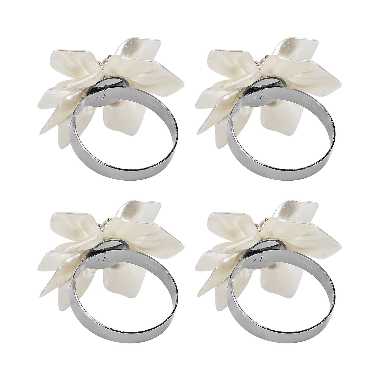 Set of 4 Napkin Rings in Box with Pearl Floral Design