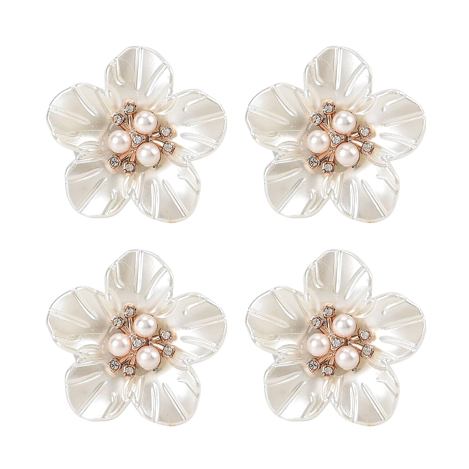 Set of 4 Napkin Rings in Box with White Plum Stick Floral Design