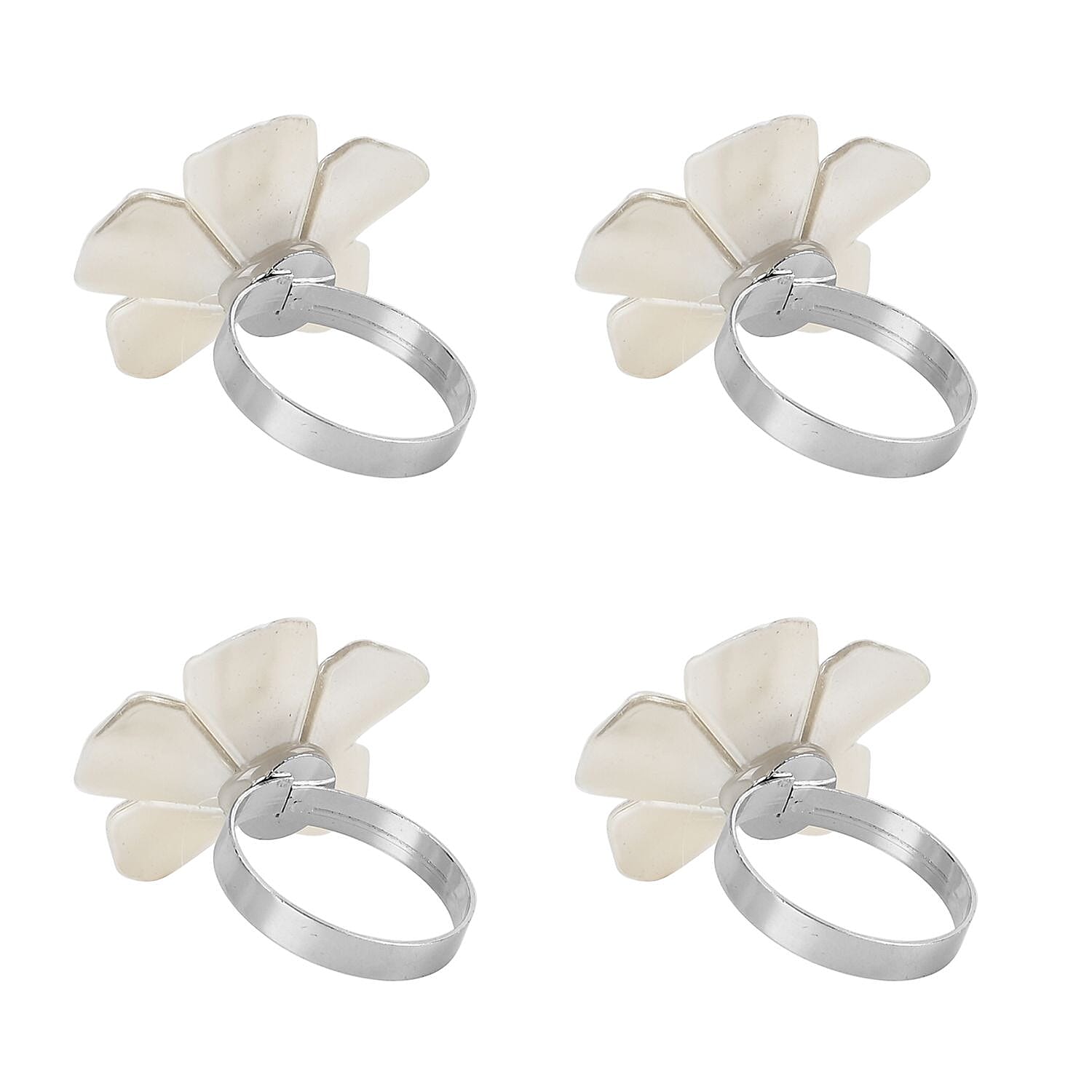 Set of 4 Napkin Rings in Box with White Plum Stick Floral Design