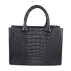 RIVER 100% Genuine Crocodile Leather Bag with Zipper Closure (26x20x12Cm) - Grey