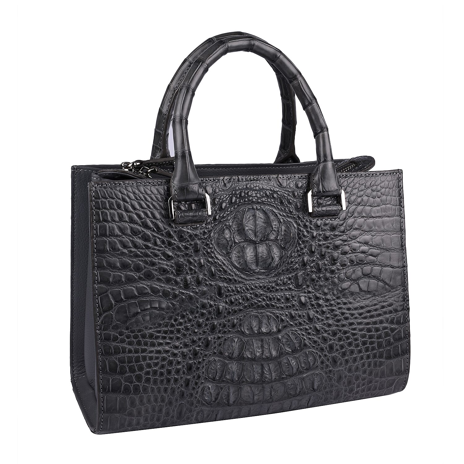 Close Out Deal - Exotic Crocodile Skin Tote Bag with Zipper Closure (26x20x12Cm) - Grey
