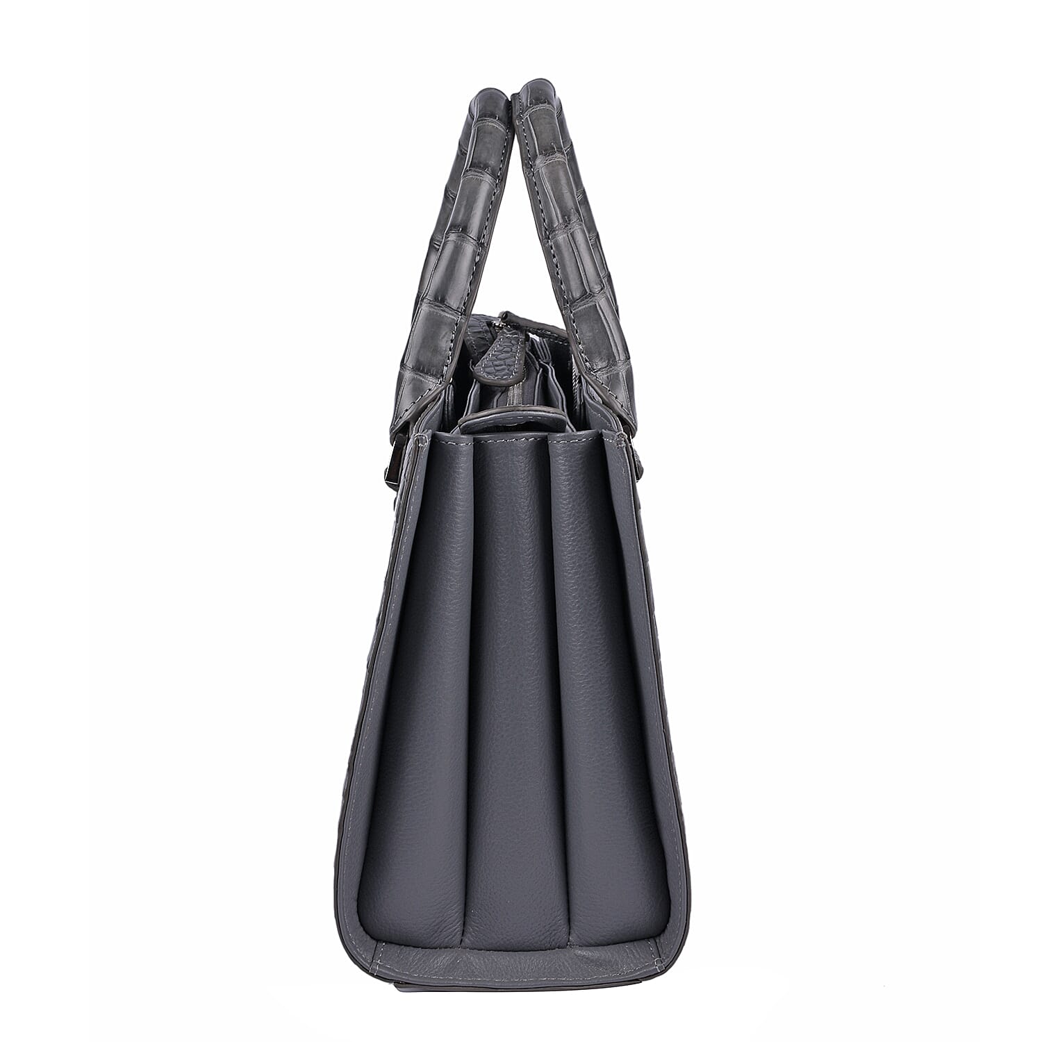 Close Out Deal - Exotic Crocodile Skin Tote Bag with Zipper Closure (26x20x12Cm) - Grey