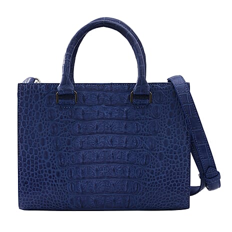 Close Out Deal - Exotic Crocodile Skin Tote Bag with Zipper Closure (26x20x12Cm) - Blue