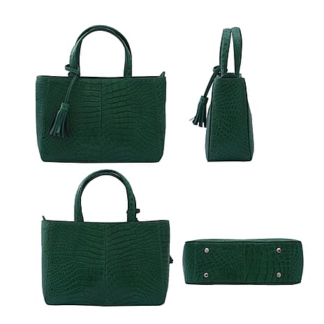 Close Out Deal - Exotic Crocodile Skin Tote Bag with Tassel (24x17x9Cm) - Green