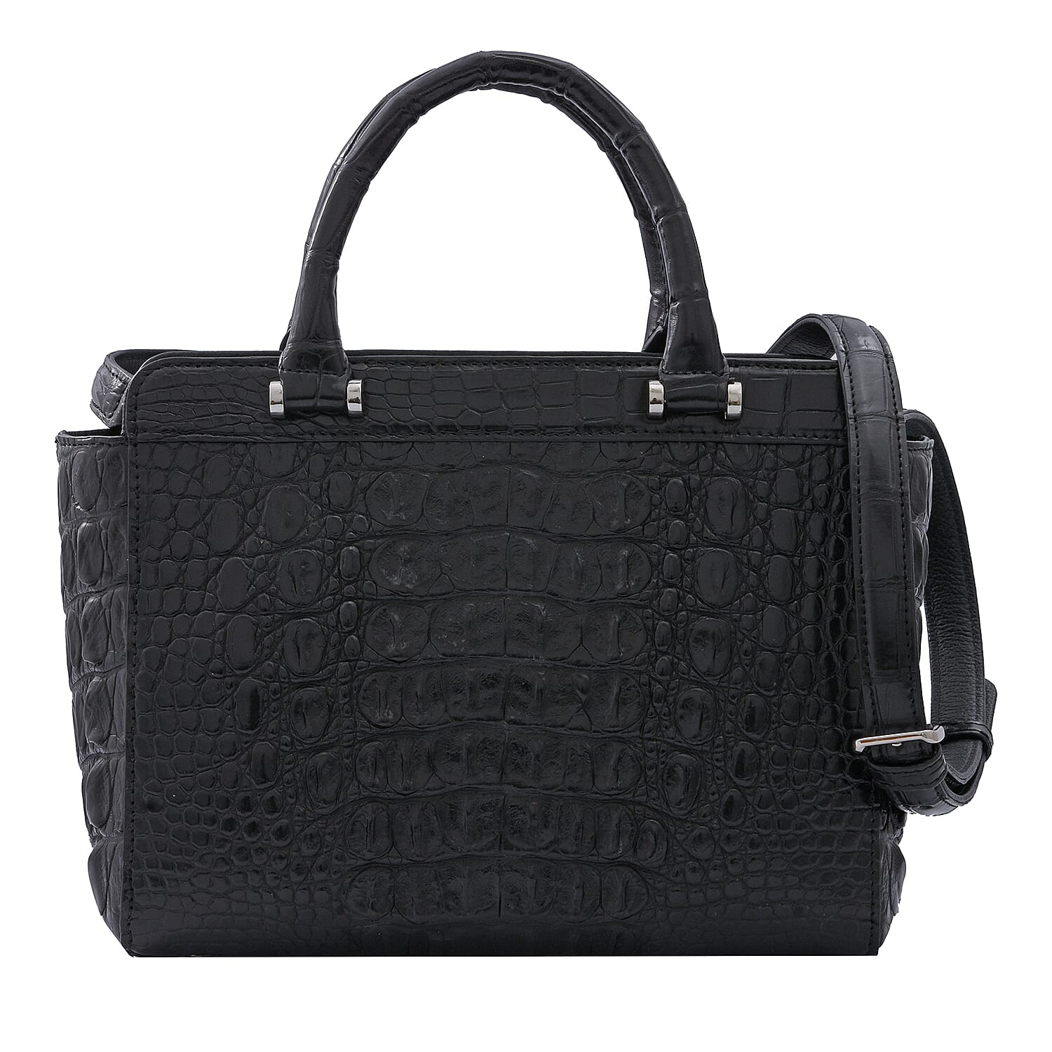 RIVER Genuine Crocodile Leather Bag with Zipper Closure - Black