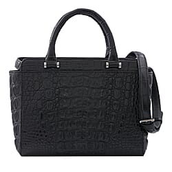 RIVER Genuine Crocodile Leather Bag with Zipper Closure - Black