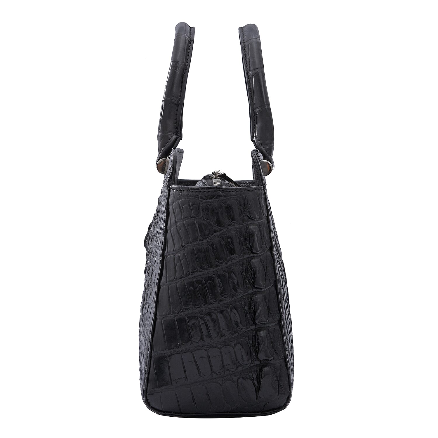RIVER Genuine Crocodile Leather Bag with Zipper Closure - Black