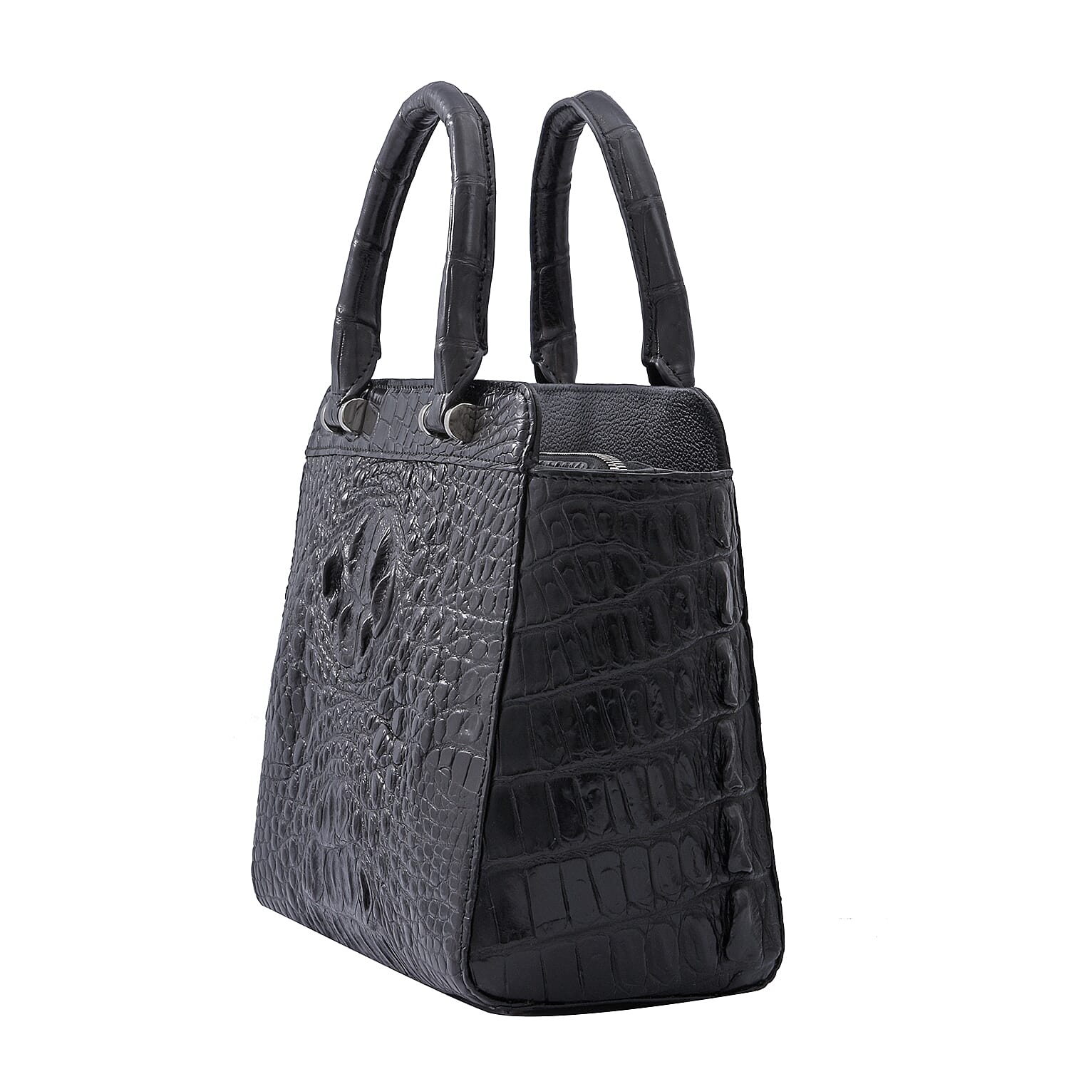 RIVER Genuine Crocodile Leather Bag with Zipper Closure - Black