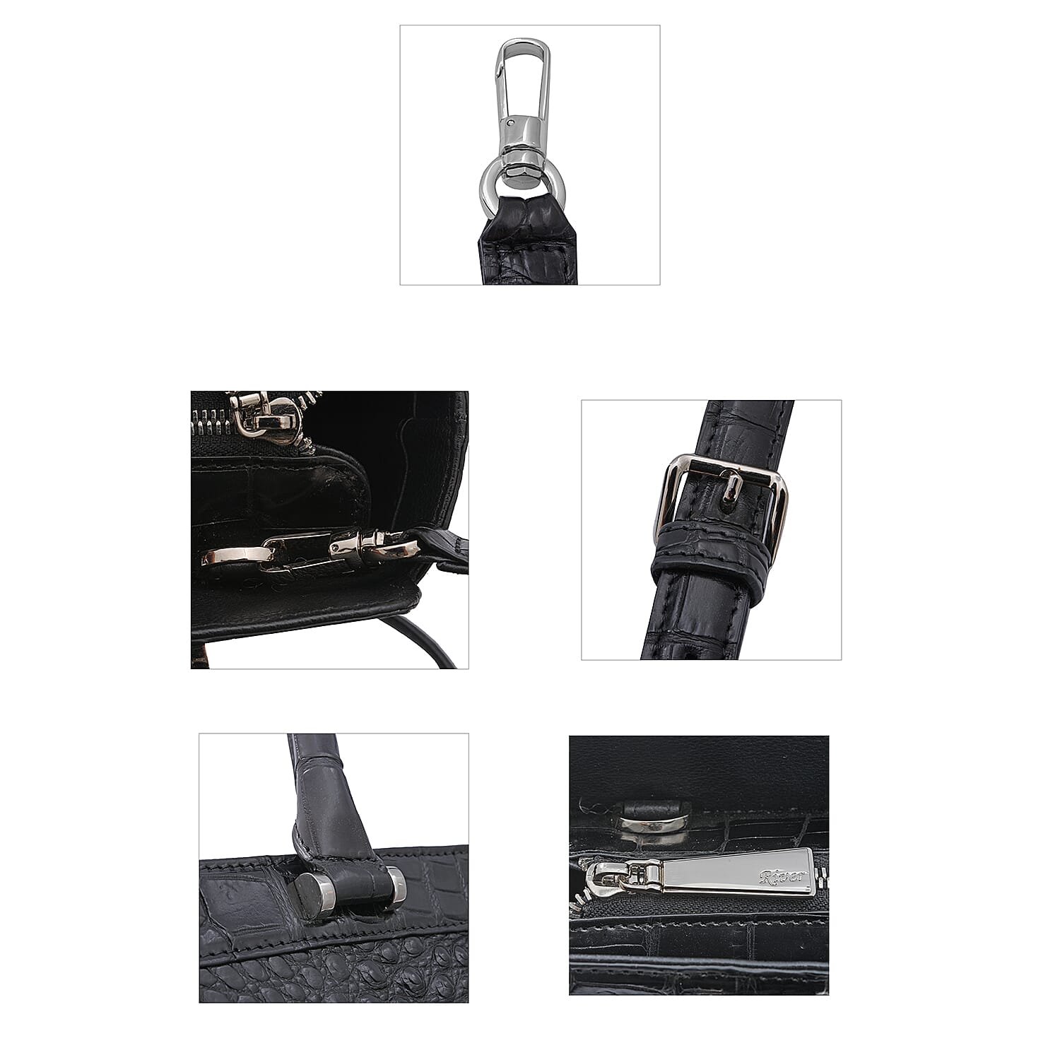 RIVER Genuine Crocodile Leather Bag with Zipper Closure - Black