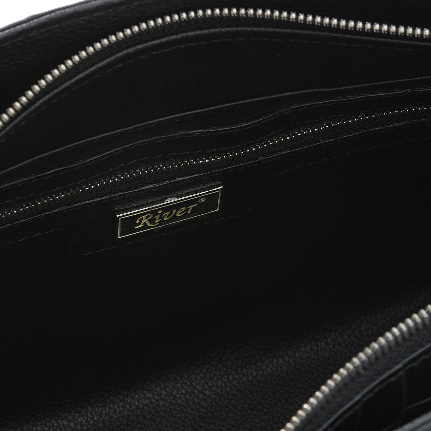 RIVER Genuine Crocodile Leather Bag with Zipper Closure - Black