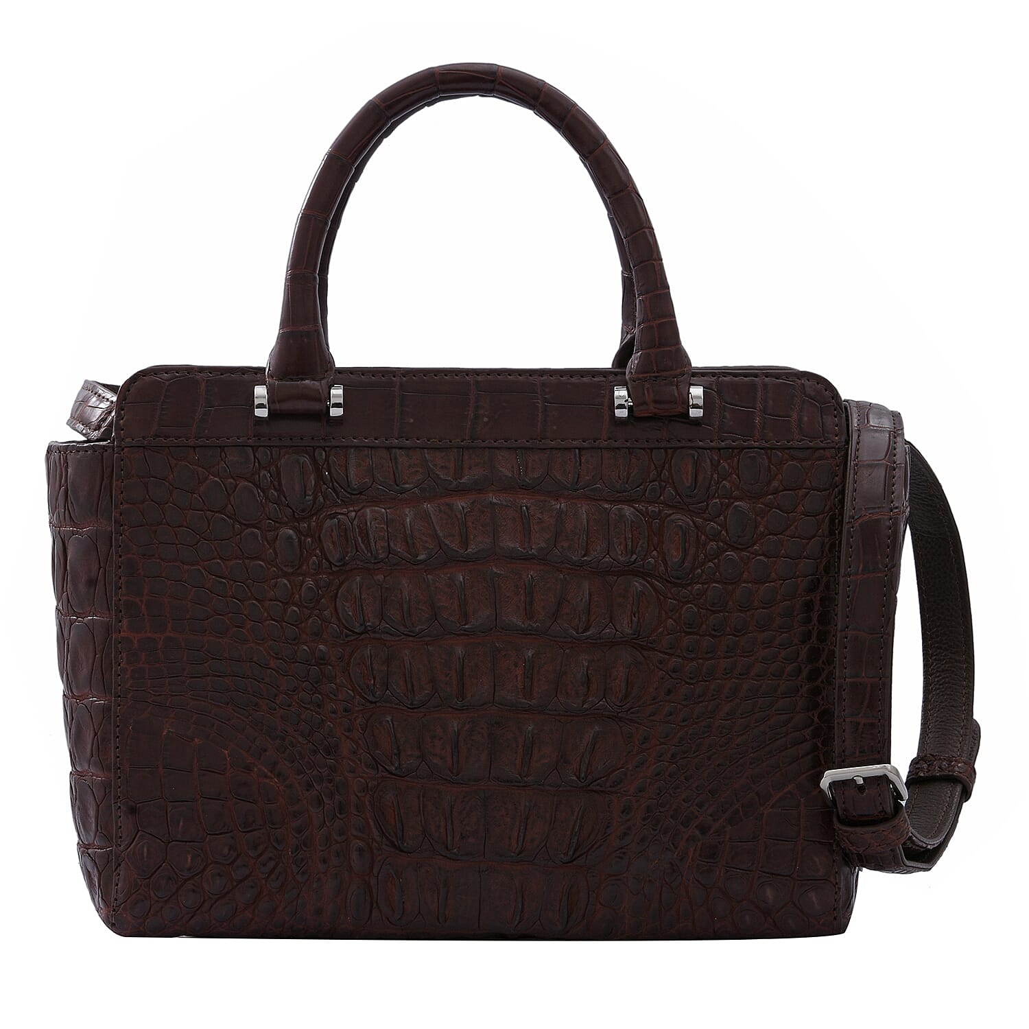 RIVER 100% Genuine Crocodile Leather Bag with Zipper Closure (25x21x11Cm) - Brown