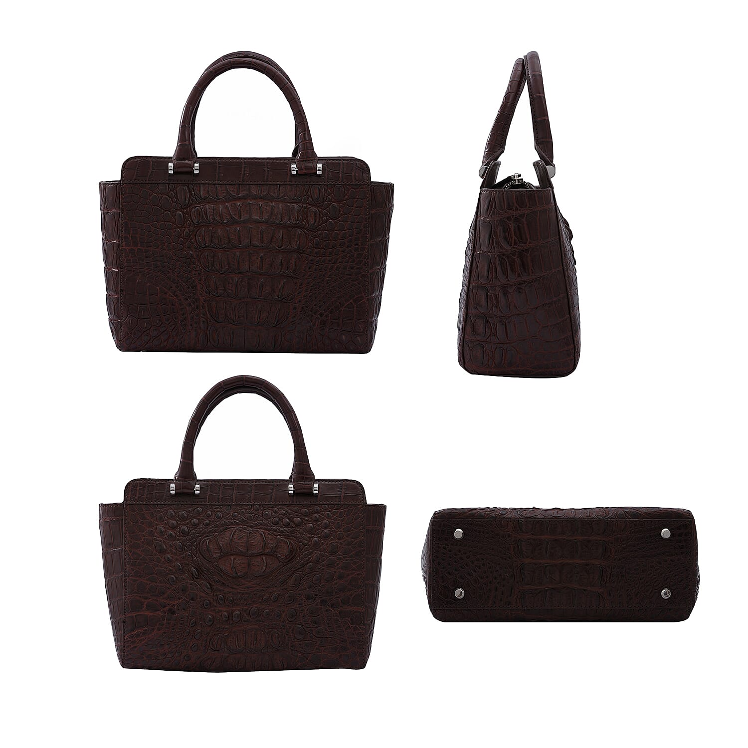 RIVER 100% Genuine Crocodile Leather Bag with Zipper Closure (25x21x11Cm) - Brown