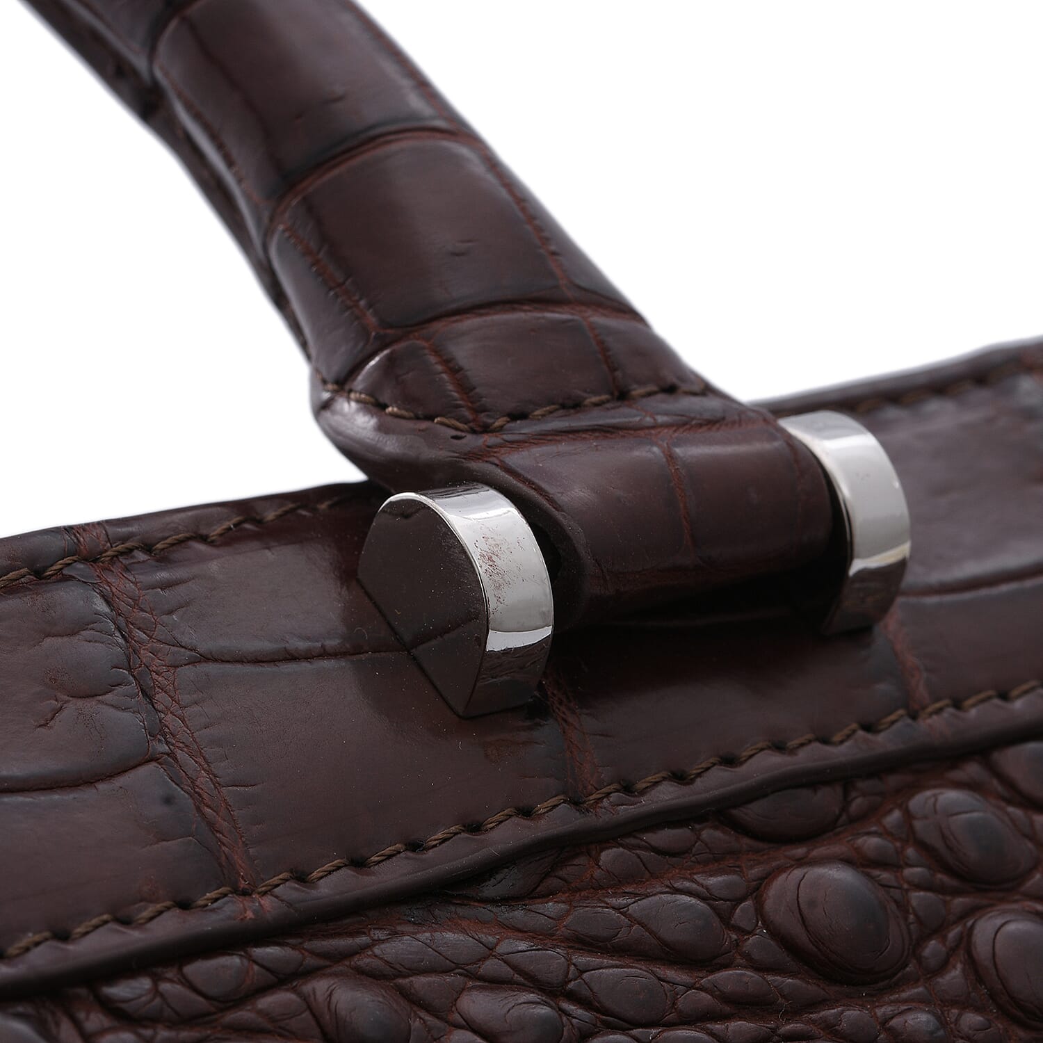 RIVER 100% Genuine Crocodile Leather Bag with Zipper Closure (25x21x11Cm) - Brown