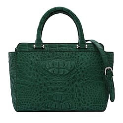 RIVER Genuine Crocodile Leather Bag with Zipper Closure - Black