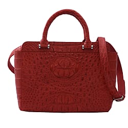 RIVER Genuine Crocodile Leather Bag with Zipper Closure - Black