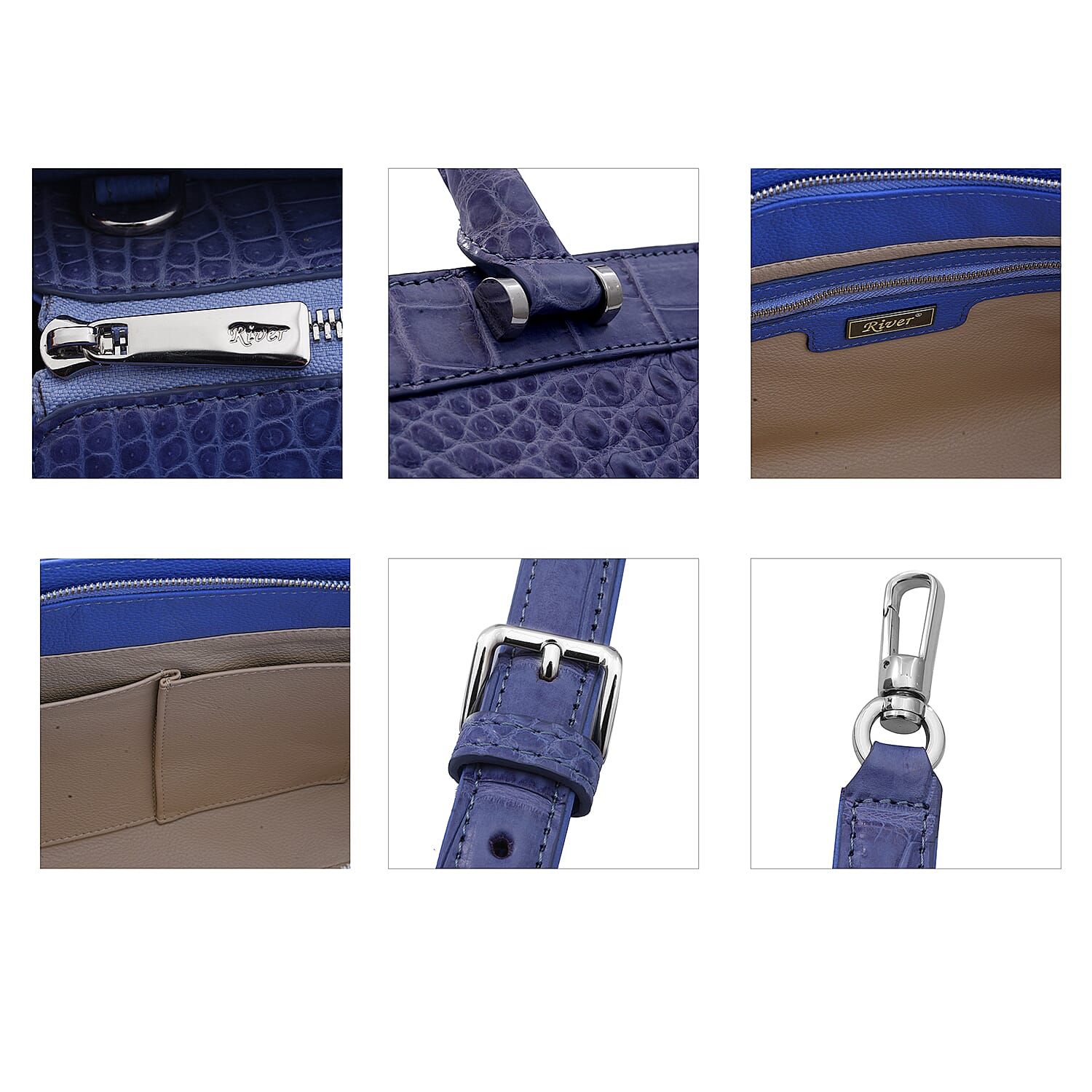 RIVER 100% Genuine Crocodile Leather Bag with Zipper Closure (Size 25x21x11Cm) - Lavender